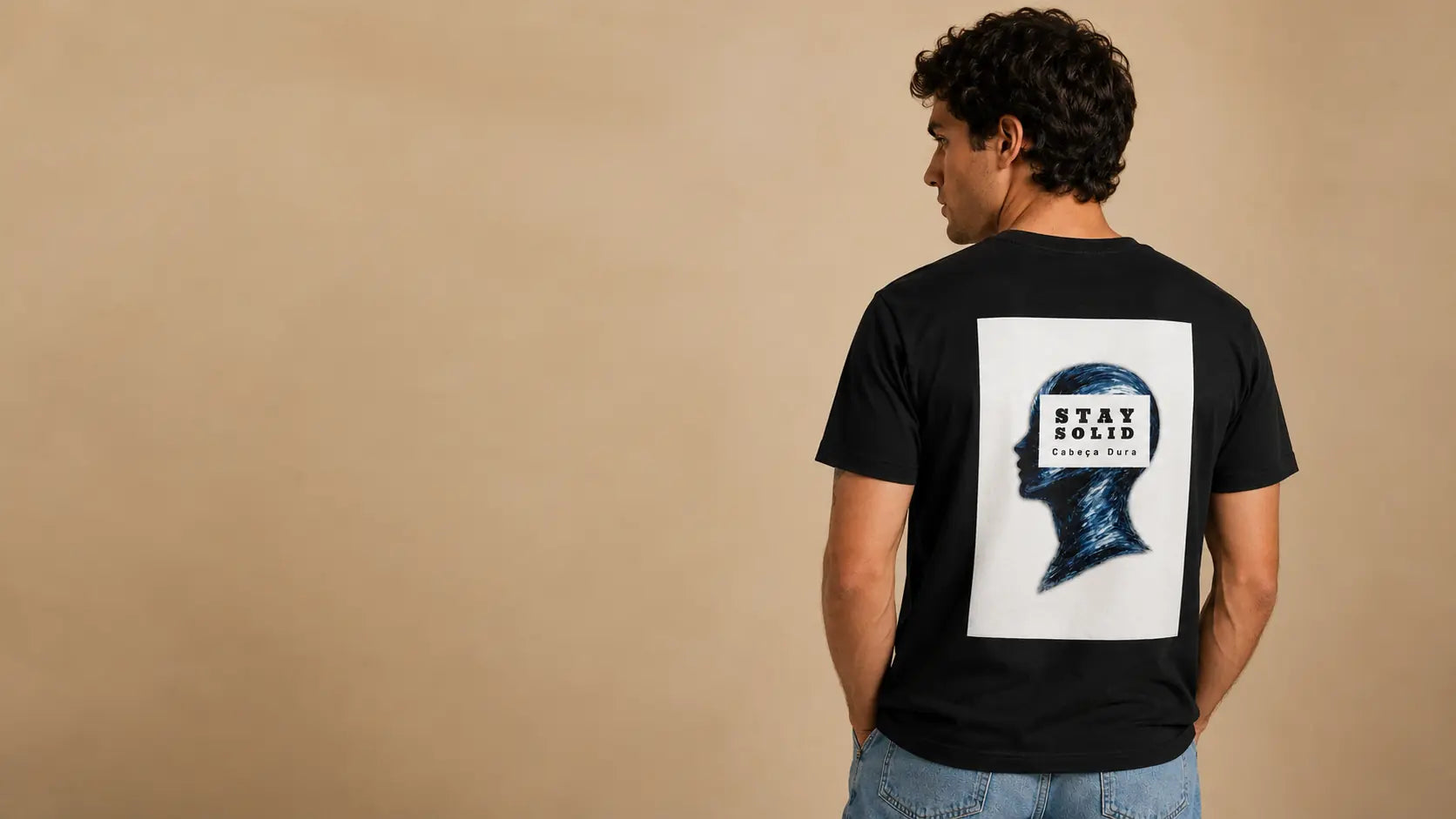 Augusta Cabeça Dura campaign hero featuring the white graphic T-shirt