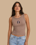 Front view of the Ignoring You Since Forever hazy pink rib crop top by Cabeça Dura