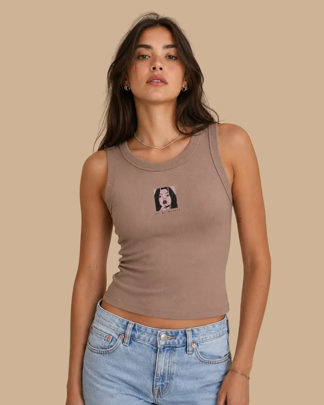 Front view of the Ignoring You Since Forever hazy pink rib crop top by Cabeça Dura